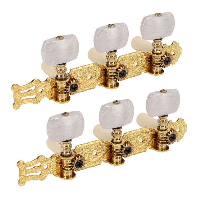 Classical Guitar Machine Heads, Easy To Install Guitar String Tuning Pegs White Button 1:15 Gear Ratio Solid Metal Replacement 2Pcs For Musical Instruments