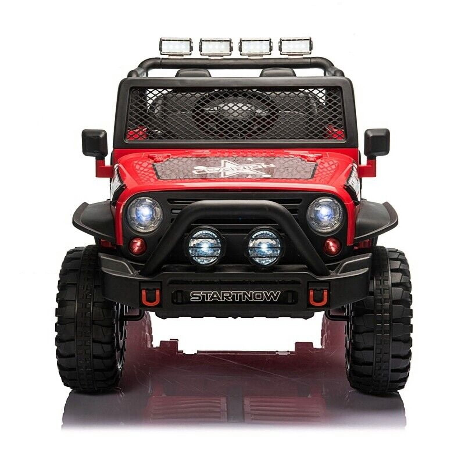 PWFE 12 Volt Kids Electric Car Kids Ride On Car with Remote Control,  2 Seats Kids Truck with LED Lights, Wheels Suspension, Music, Horn, 110lbs Load(Red)