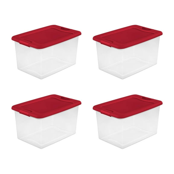 Sterilite 64 Quart Clear Plastic Storage Bin Container Tote with Lid (4 Pack)