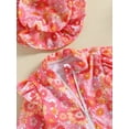 thumbnail image 6 of Toddler Baby Girls One Piece Swimsuits Kids Girls Long Sleeve Ruffle Zipper Floral Print Jumpsuit with Hat Rash Guard Beach Bathing Suit 0-3Y, 6 of 9