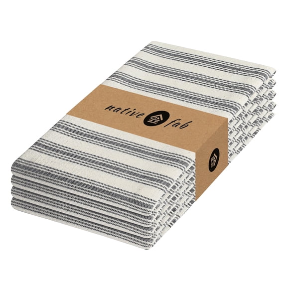 Native Fab Striped Cloth Napkins - Set of 4 - 18"x18" - 100% Cotton Napkins - Soft, Lightweight, Absorbent, Durable, Reusable Napkins for Wedding, Cocktail, Wedding, Holiday, Dinner, Luncheon - Black