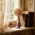 thumbnail image 4 of Portable Handheld Fan USB Rechargeable Mini Fan 3 Speed Vintage Floral Design Phone Stand Cooling Fan, Compact Strong Airflow Phone Holder Fan, For Travel Office Home Shopping Outdoor Use, 4 of 6