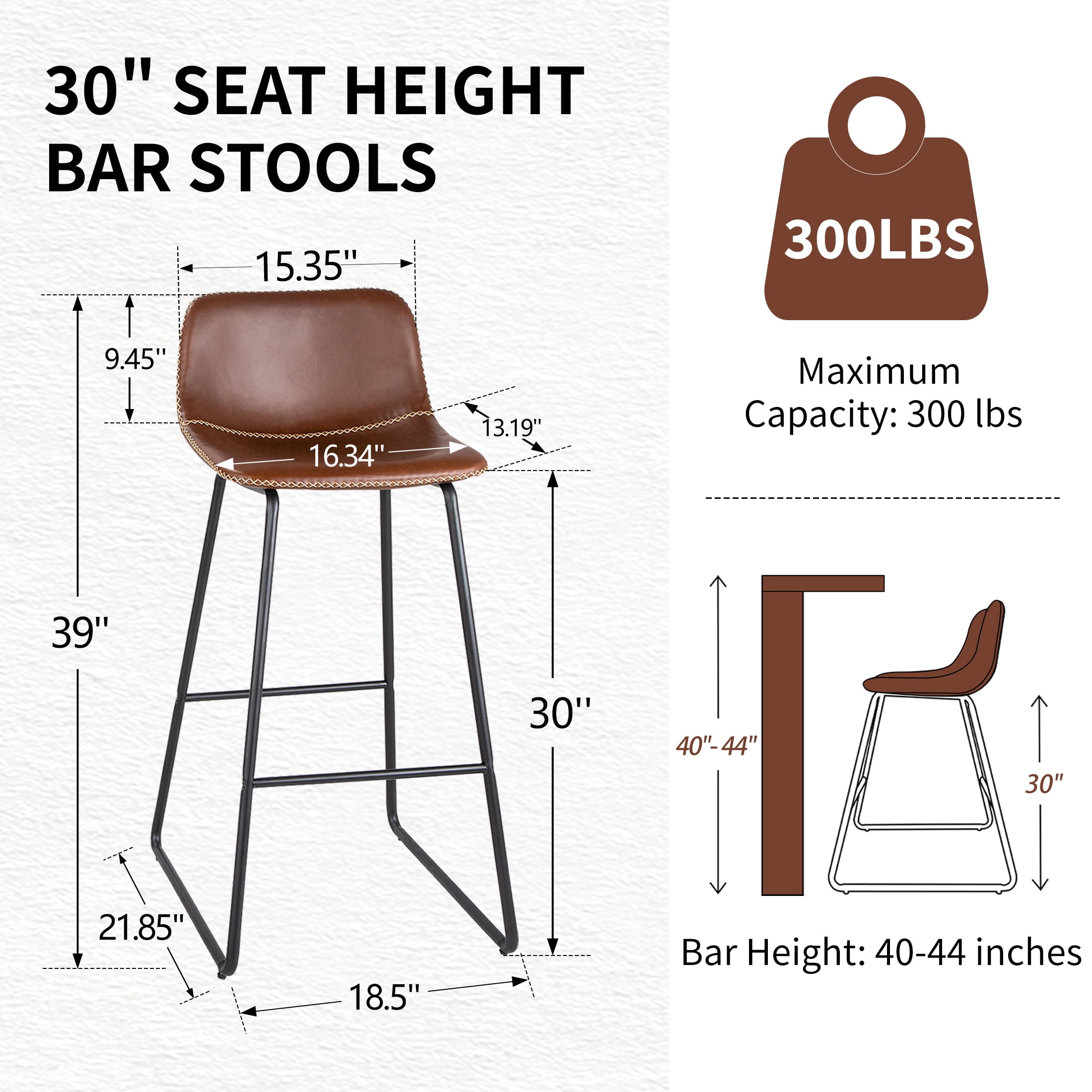 FIRAVOE Bar Stools Set of 3, 30 Inch Counter Height Bar Stools with Back, Faux Leather Modern Barstools High Bar Stools Chairs for Kitchen Island, Brown