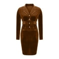 thumbnail image 5 of BLTIBY Women's Velvet 2 Piece Suit Skirt Set Long Sleeve Button Down Blazer Lapel Jacket Skirts Suits Office Formal Business Comfortable Outfits Brown S, 5 of 7