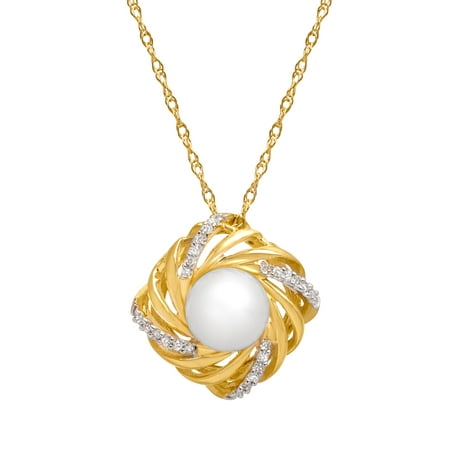 7.5 mm Freshwater Pearl Pendant Necklace with Diamonds in 14kt Gold