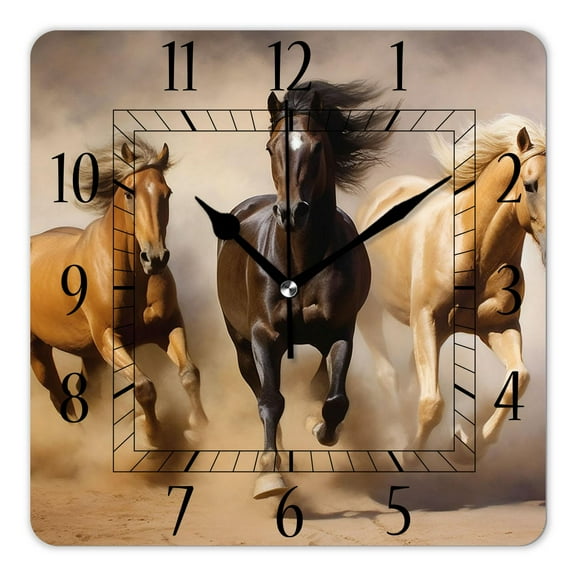 10 Inch Wall Clock Battery Operated Silent Clock Decorative for Office, Kitchen, Outdoor, Living Room，Colorful Horse Running Cute Design
