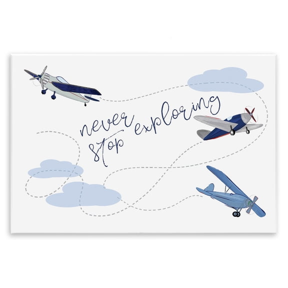 Stupell Industries Transitional Never Stop Exploring Airplanes Wall Plaque Art, 19 x 13, by Sweet Pea Studio