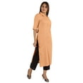 thumbnail image 2 of Moomaya Solid Rayon Kurta For Women bell Sleeve Drawstring Neck Long Ethnic Kurti, 2 of 7