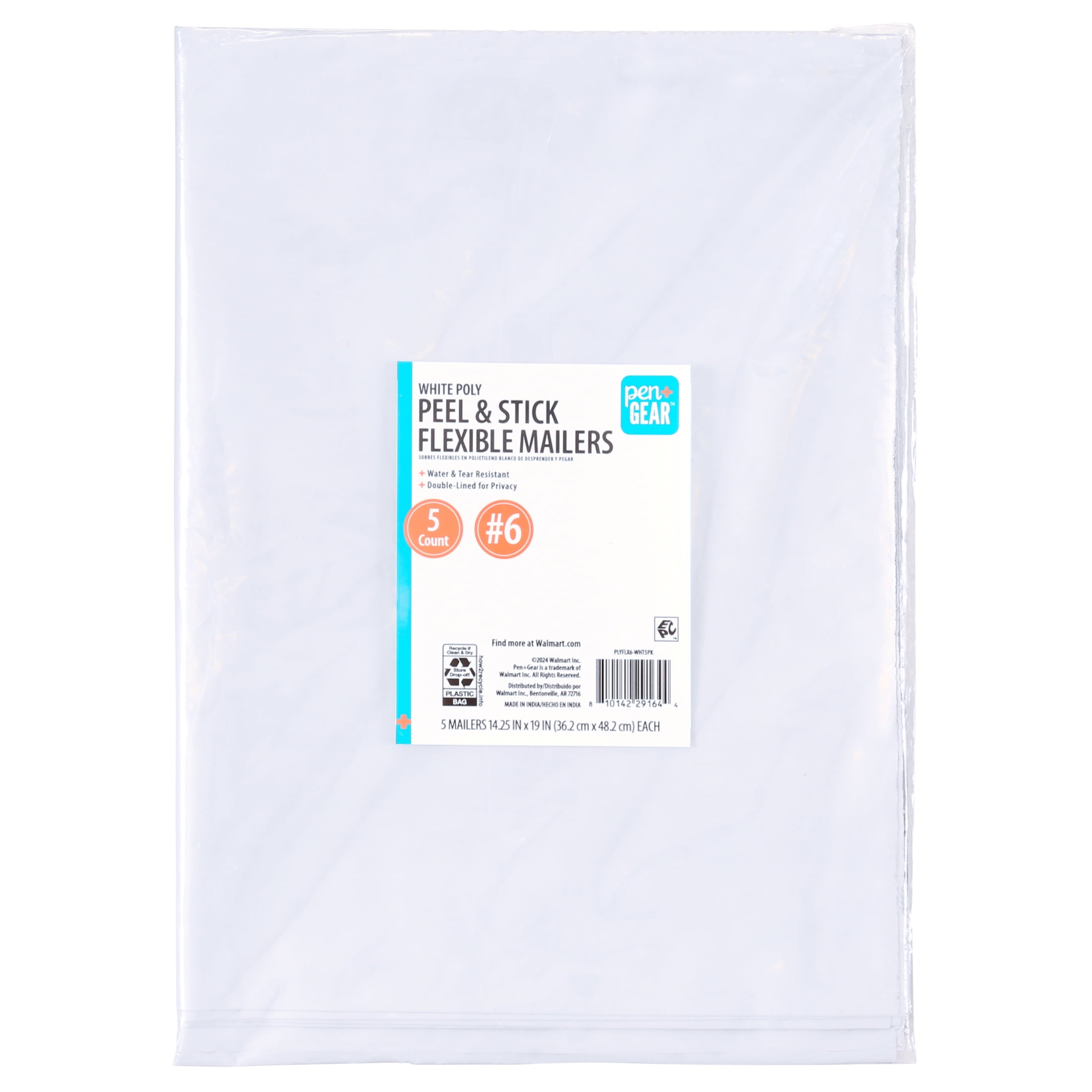 (5 pack) Pen+Gear Self-Seal Poly Flexible Mailers, #6 (14.25"x 19"), White, 5 Count