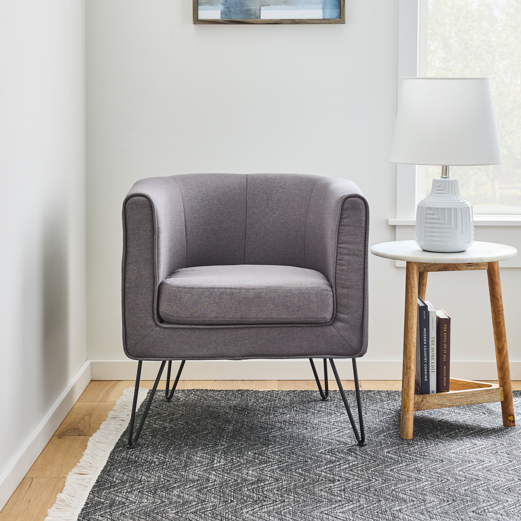 Mayview Bucket Chair with Hairpin Legs, Charcoal