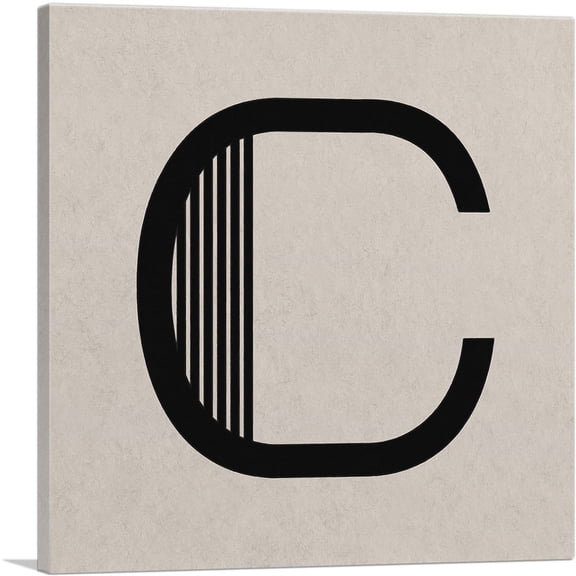 ARTCANVAS Beige Black Line Alphabet Letter C Canvas Art Print - Size: 18" x 18" (1.50" Deep)