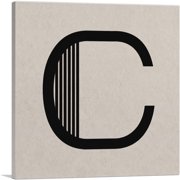 ARTCANVAS Beige Black Line Alphabet Letter C Canvas Art Print - Size 12" x 12" 0.75" Deep