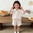 thumbnail image 5 of KPOPLK Toddler Baby Girls Clothes Gauze Shirt Tee Tops +Shorts Outfit 2 PCS Set 12 Months-5 Years(7-8 Years,Beige), 5 of 5