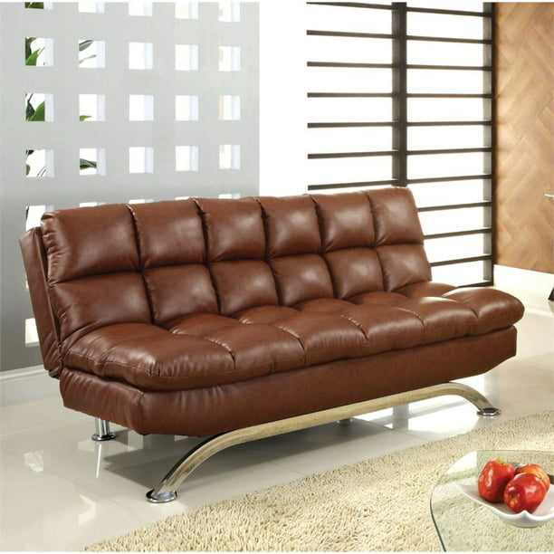 Furniture Of America Preston Faux, Brown Fabric Leather Sofa Bed