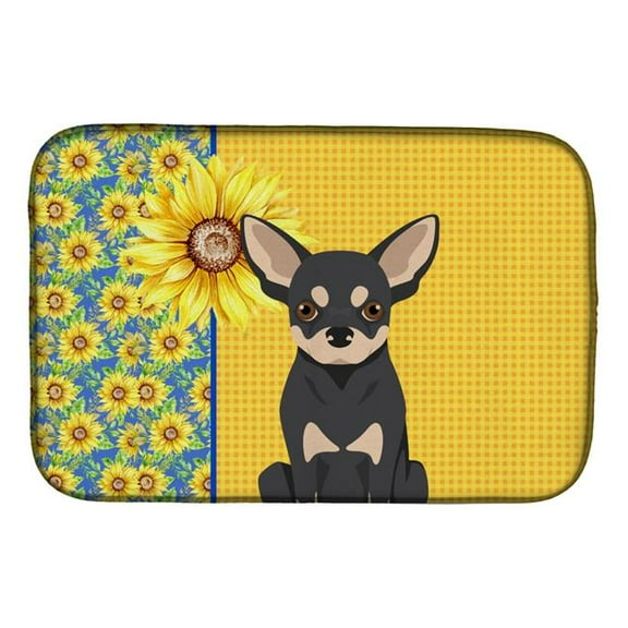 Carolines Treasures WDK5372DDM 21 x 14 in. Summer Sunflowers Black & Cream Chihuahua Dish Drying Mat