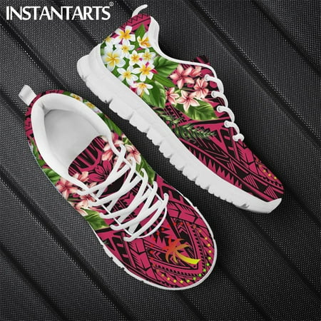

Chuuk Polynesian Tribal Hibiscus Plumeria Print Spring Hawaii Sneaker Women Flats Footwear Lace Up Walking Shoe 2024