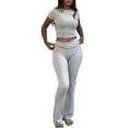 thumbnail image 2 of Women 2 Piece Outfits - Short Sleeve Top & Flare Leggings, Viscose Spandex, Yoga Sweatsuit, 2 of 4
