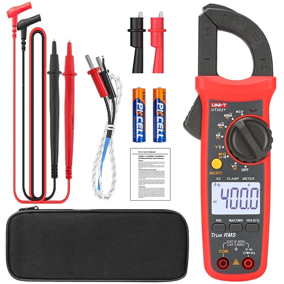 UNI-T 4000-Count Digital Clamp Multimeter UT202  True RMS Clamp Meter 600V AC/DC Voltage,AC Current,NCV Capacitance Resistance Temperature Tester for Home Automotive DIY