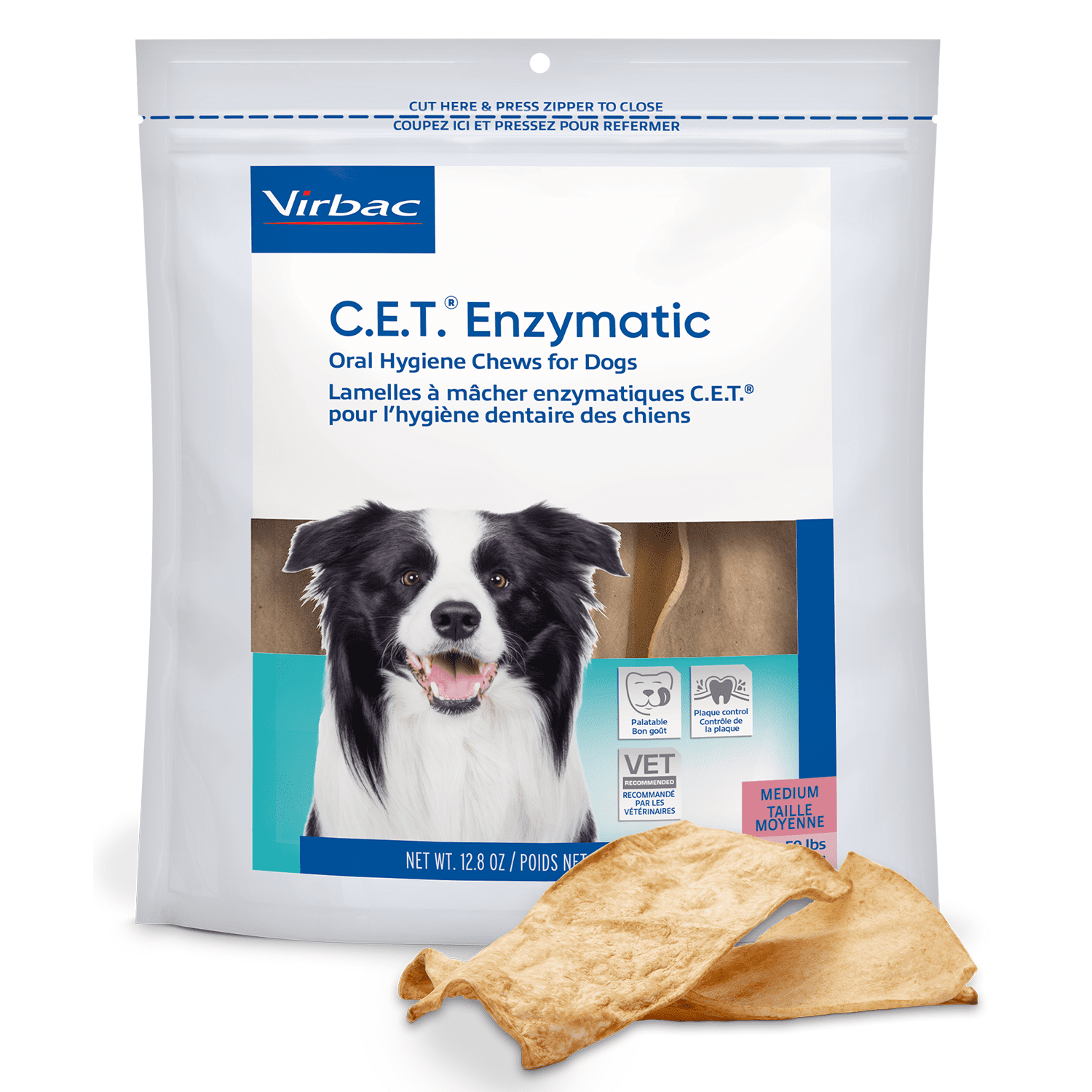 Virbac C.E.T. Enzymatic Oral Hygiene Chews For Dogs Beef/Chicken MD 30 Count