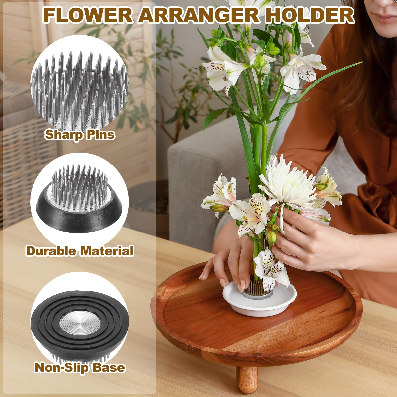 Uxcell 3 Pcs Floral Frogs Kenzan, 2 Inch Round Steel Flower Arrangement Holder, Arranger Pin Fixed Tool for Vase Centerpiece, Wedding, Home Decoration, Silver Tone