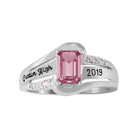 Personalized Emerald Fashion Class Ring in Valadium Stainless Steel, Silver Plus or 10K/14 Gold or White Gold