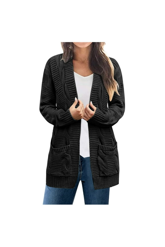 Women's Solid Color Strip Pocket Knit Cardigan Jacket Duster Sweater Cardigan Workout Cardigan for Women Black M