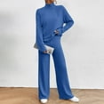 thumbnail image 2 of Womens Sweater Sets 2 Piece Outfits Long Sleeve Turtleneck Knit Pullover Sweater Top and Ribbed Wide Leg Pants Royal Blue 2XL, 2 of 6