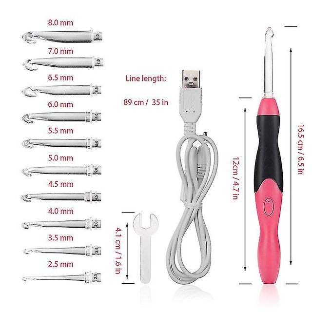 Ganchos de crochet luminiscentes YUANXCMXG 9 en 1 LED USB Rojo