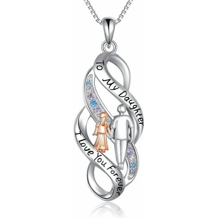 DVEATR S925 Sterling Silver Infinity Necklace for Daughter from Dad Mom, Mother Necklace from Daughter Son Birthday Mother's Day Gift