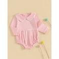 thumbnail image 2 of aturustex Toddler Boys Girls Bubble Romper Outfits 0 3M 6M 12M 18M 24M Infant Baby Long Sleeve Bodysuits Contrast Line/Solid Color Romper Doll Collar ly Spring Fall Clothes for Holiday Party, 2 of 7