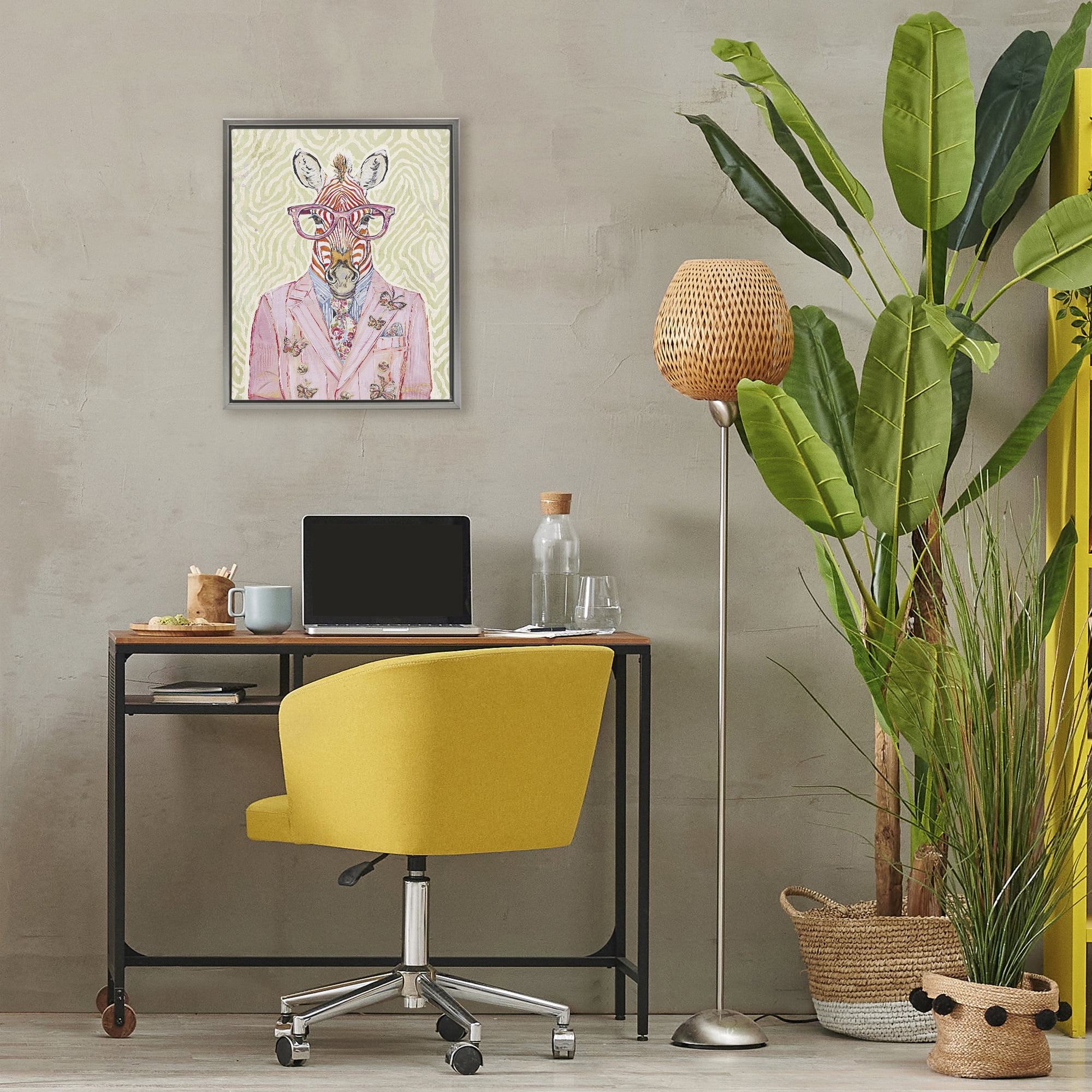 Stupell Industries Pink Zebra over Green Gray Framed Floater Canvas Wall Art, design by Svetlana Aleynikova