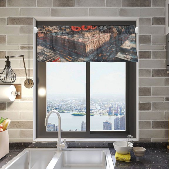 BZSMCE Alance Curtains 600 Edifice Design Modern Style Pattern Window Curtain Valance 52W" x 18L" for Kitchen Living Room Bedroom