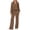 Brown, variant on HOWPAY Womens Sets 2 Piece Outfits Solid Color Long Sleeve V Neck Pullover Tops Wide Leg Pants Lounge Sets Loose Fit Casual Y2K Tracksuits Brown L