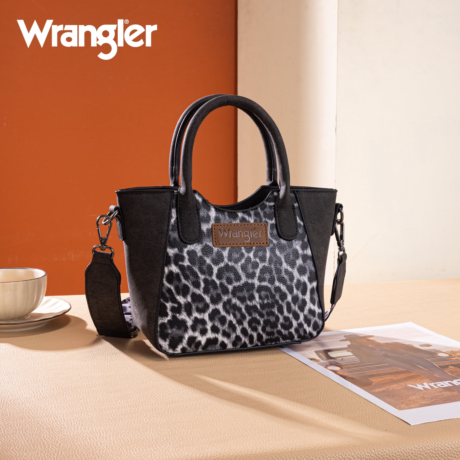 Wrangler Cute Animal Print Purse for Women Mini Fun Size Tote with Crossbody Strap Stylish and Versatile Animal Print Purse, Black