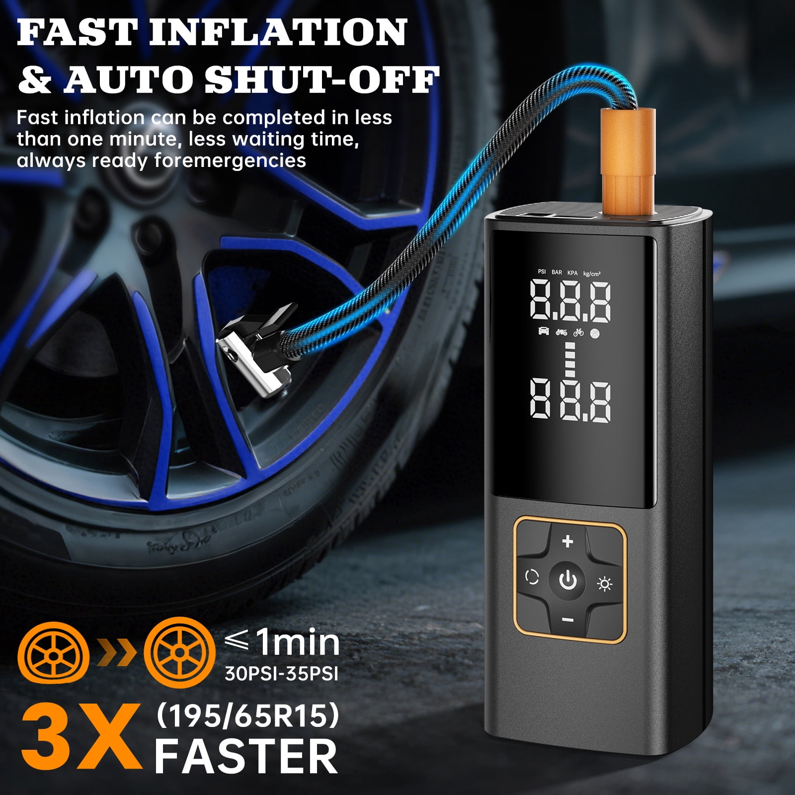Tire Inflator Portable Air Compressor, 150PSI Portable Air Pump for Car Tires with Digital Pressure Gauge, Cordless Air Pump W/ Powerful Battery&Emergency LED Light for Cars, Bikes, Motorcycles,Balls