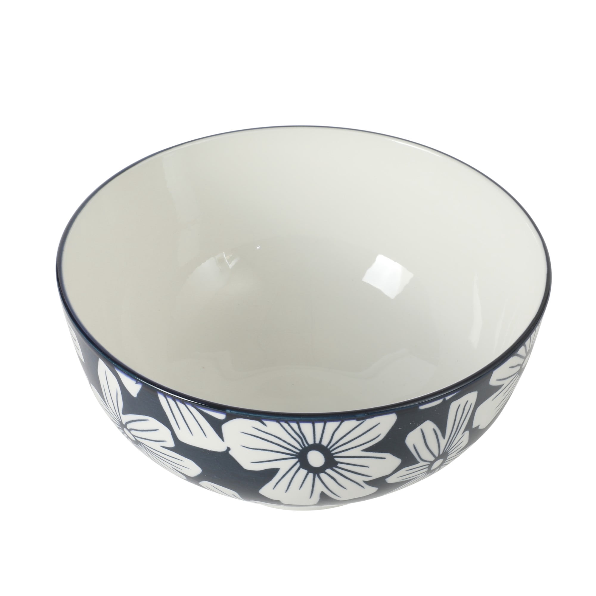 Gibson Home Castle Way 4-Piece Serving Bowl Set, 8 Inch Round Stoneware Bowls, Blue & White Assorted Pattern, Decorative Everyday Use