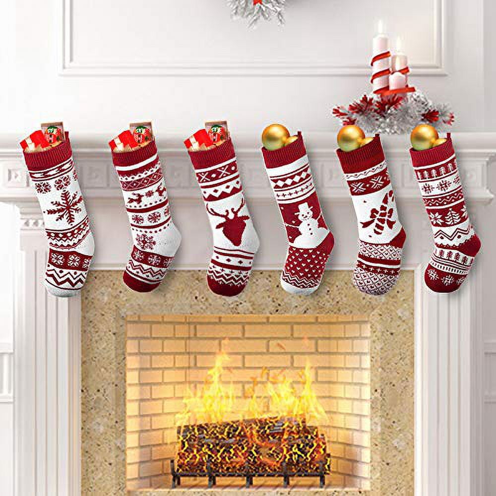 JOYIN 6 Pack 18" Knit Christmas Stockings, Large Rustic Yarn Xmas Stockings for Family Holiday Decorations