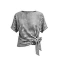 thumbnail image 4 of Admvng Women's Gingham Blouse Short Sleeve Side Tie Knot Waist Cropped Plaid Casual Tops, 4 of 5