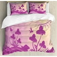 thumbnail image 1 of Coneflower Duvet Cover Set King Size, Illustration of Flower Silhouettes Butterflies Snail and Sun Beams, Decorative 3 Piece Bedding Set with 2 Pillow Shams, Fuchsia and Champagne, by Ambesonne, 1 of 3
