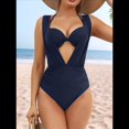 thumbnail image 4 of Traje de Baño de una Pieza con Cintura Alta y Tirantes Anchos para Mujer, Azul Marino, Talla M, 4 of 10