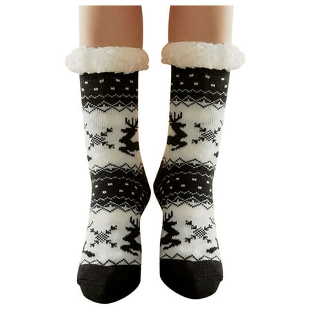 

DNDKILG Women s Fleece Lined Non Slip Warm Cozy Socks Christmas Soft Thick Slipper Socks E One Size