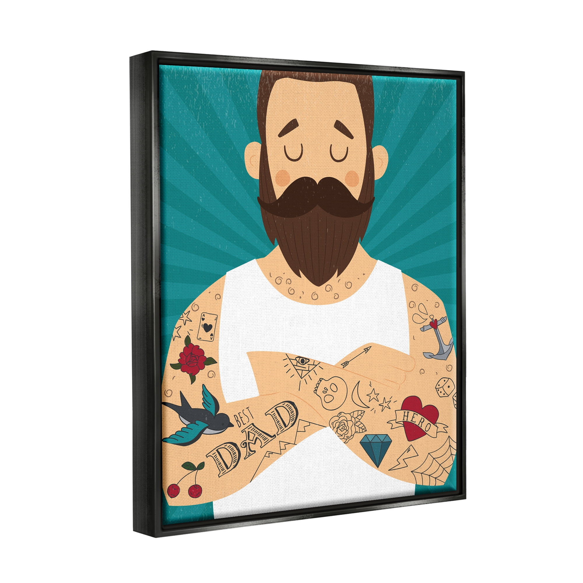 Stupell Industries Best Dad Father's Day Tattoos Holiday Painting Black Floater Framed Art Print Wall Art