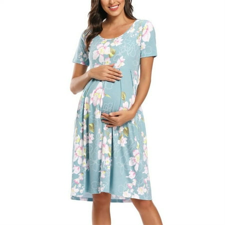 

KOGYAS Womens 2023 V-Neck Short Sleeve Maternity Dresses Nursing Breastfeeding Baby Shower Dress