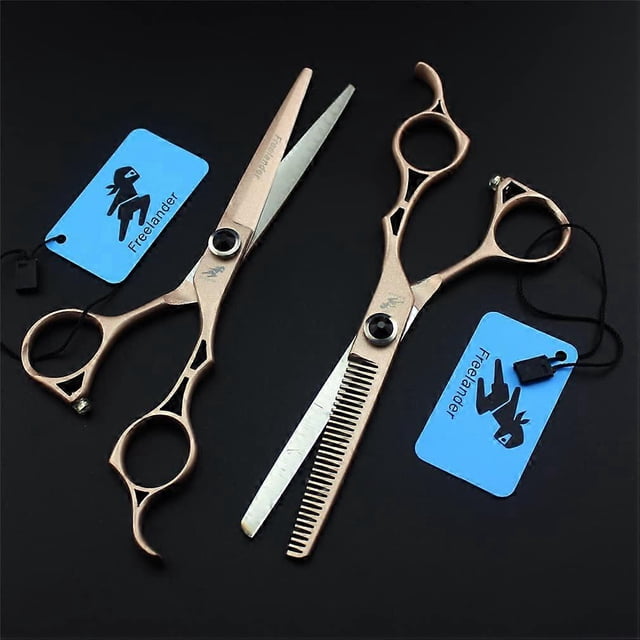 Juego de tijeras profesionales para cortar el cabello, de 6 pulgadas, de acero inoxidable dorado, con tijeras de entresacar para barberos.