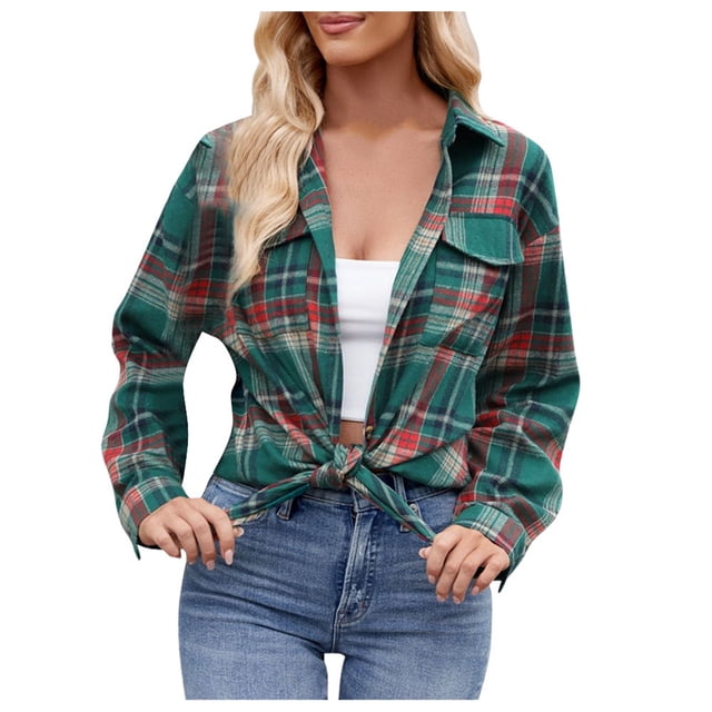 Chemise Classique à Carreaux en Flanelle à Manches Longues Surdimensionnée Décontractée pour Femmes