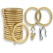 Luxury Curtain Rings  Premium Metal with Quiet, Smooth Nylon Inserts  Pinhooks and Clips Included  1 1/2" Inside Diameter  18 Rings for Two Standard Curtains  Brushed Gold