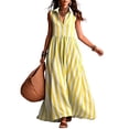 thumbnail image 4 of Women's Casual Sleeveless Lapel Striped Dress with Pockets, Lightweight Fashion, 4 of 5