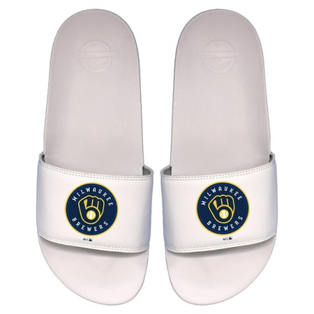 

Men s ISlide White Milwaukee Brewers Primary Logo Motto Slide Sandals