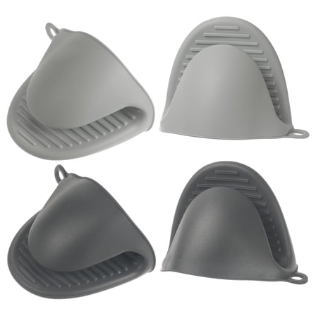 Uxcell 4pcs Mini Silicone Oven Mitts 110x85x70mm Small Heat Resistant Rubber Air Fryer Gloves, Dark Gray Light Grey