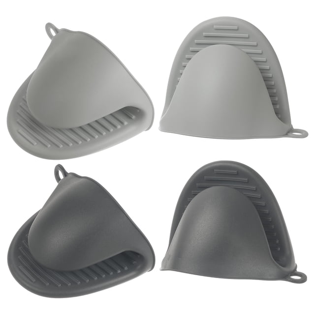 Uxcell 4 piezas Mini Manoplas de Silicona para Horno 110x85x70mm Guantes de Aire Caliente Resistentes al Calor, Gris Oscuro Gris Claro